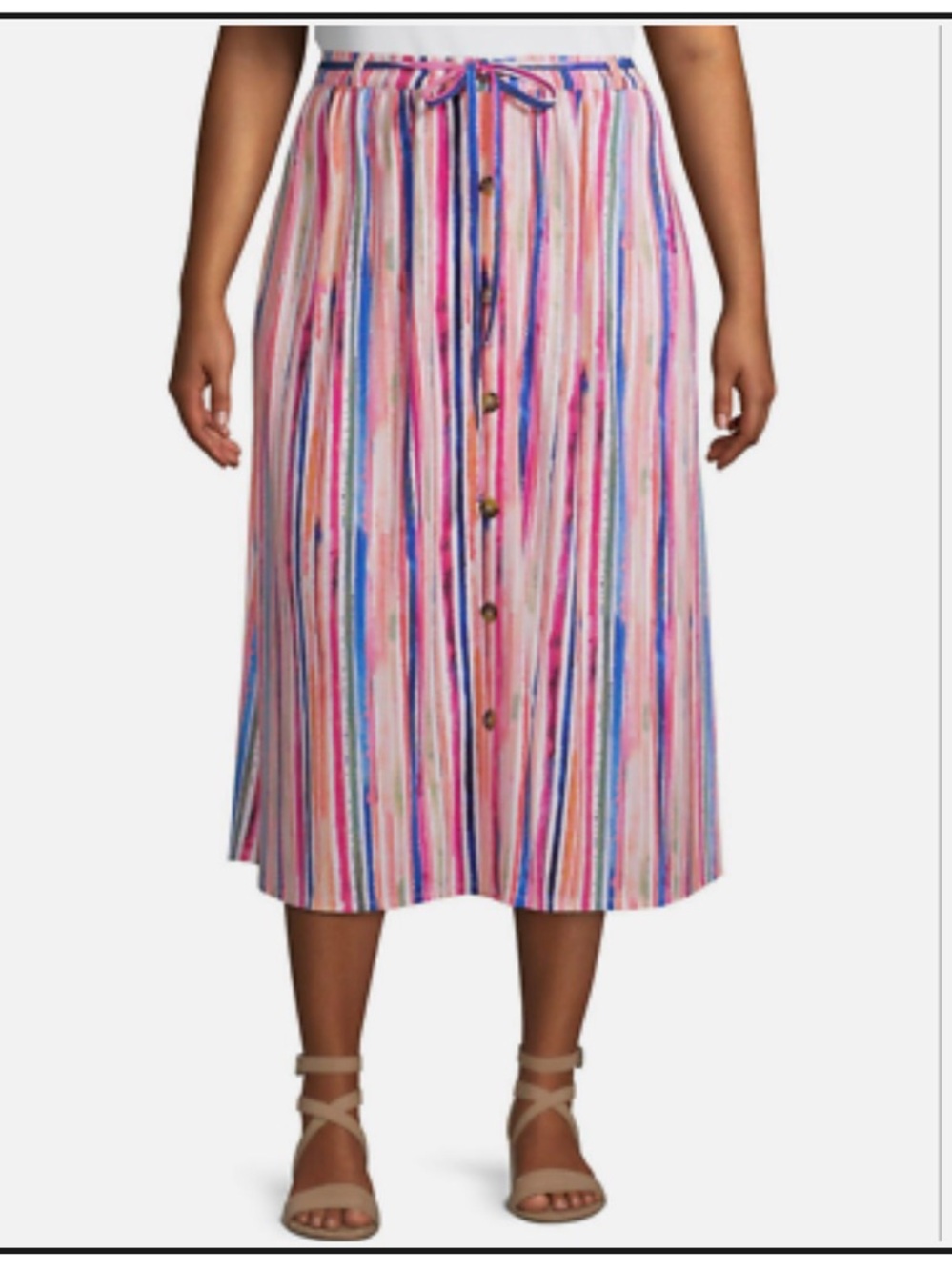 Terra & Sky Button Front Stripe Midi Skirt - 3X - Picture 10 of 10